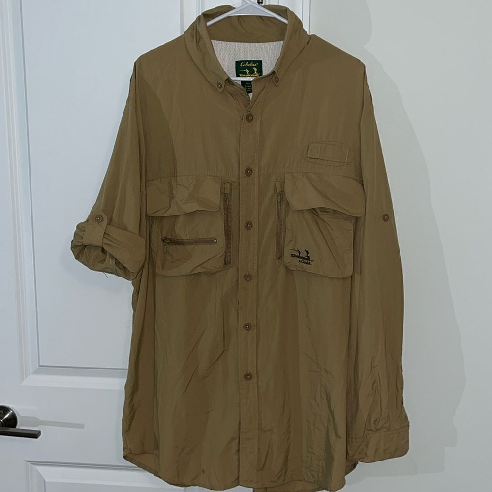 Cabela’s mega pocket Cargo Guidewear travel hunting fishing LS Nylon Shirt Tall